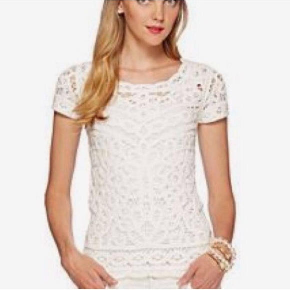 LN Lilly Pulitzer Jamie Cameo White Battenberg Eyelet Scalloped Lace Top - XS - Picture 14 of 14